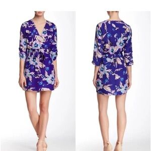 YUMI KIM Mini Dress Tie Waist Floral Faux Wrap Dress Size S with flaws see pics